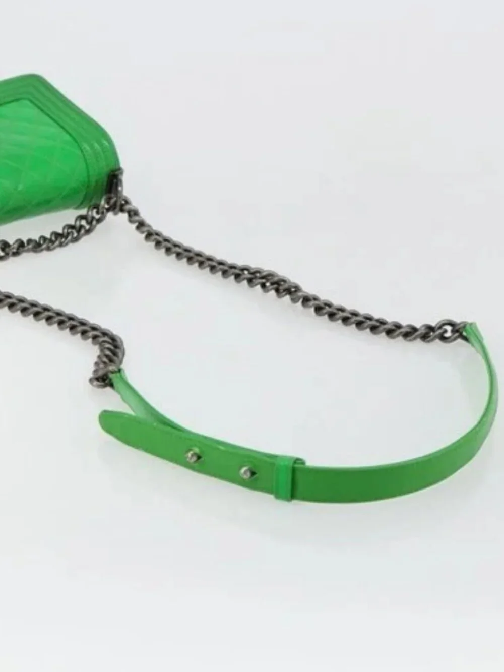 CHANEL Matelasse Chain Shoulder Bag Patent leather Green CC Auth 179242